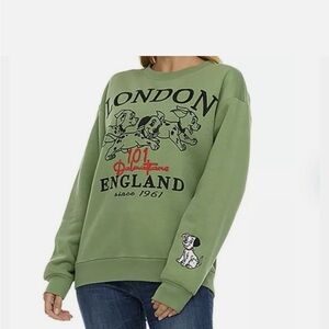 Women’s Disney Green Emboidery Sweatshirt London 101 Dalmatians Crew Neck Size S